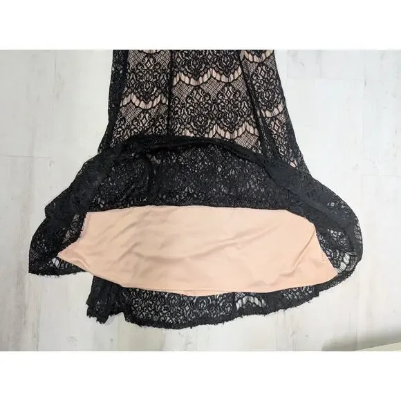 Black Lace Gown 5 Corset Nude Lining Formal Whimsigoth Witchy Vampire Romantic - Picture 10 of 13